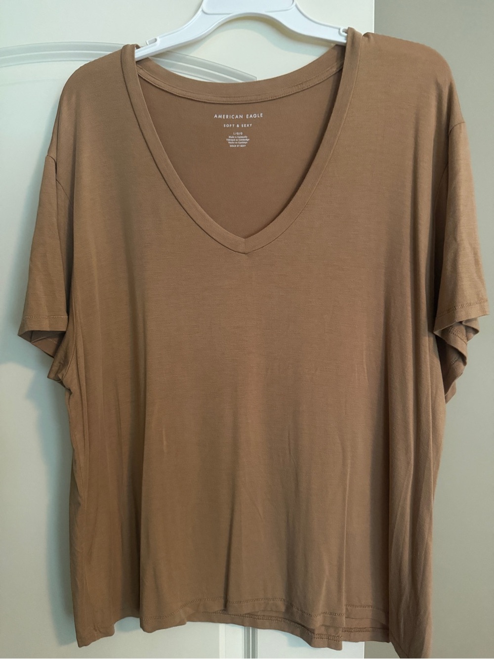 Like new, American Eagle Outfitters Short Sleeve V-Neck Tee in Camel